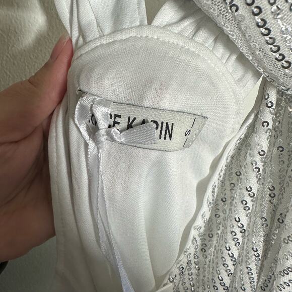 NEW GRACE KARIN Sequin Sparkle Tank Tops Halter Neck Knot Silver Size Small - Picture 7 of 14